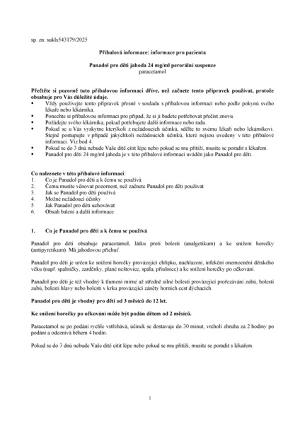 Příbalový leták (SUKL) - Panadol pro děti 24mg/ml Jahoda sirup ke snížení horečky u dětí 100 ml
