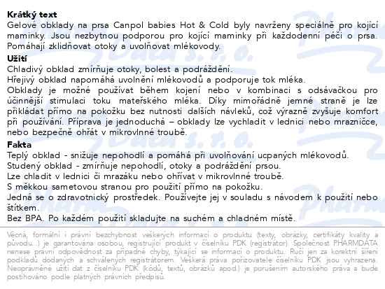 Příbalový leták - Canpol babies Gelový obklad na prsa Hot&Cold 2ks