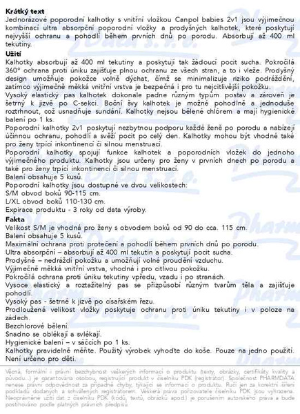 Příbalový leták - Canpol babies Jednorázové poporodní kalhotky s vložkou S/M 2v1 5ks