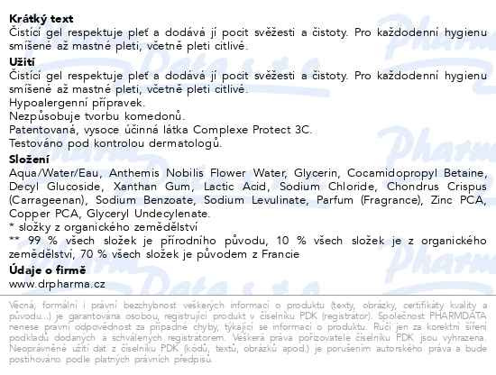 Příbalový leták - JONZAC PURE Čistící gel smíšená pleť BIO 400ml