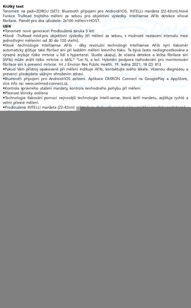 Příbalový leták - Tonometr OMRON M7 Intelli IT s AFib pažní+síťový zdroj