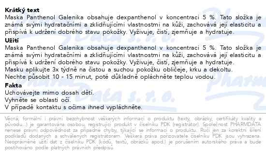 Příbalový leták - Panthenol Galenika Dexpanthenol 5% Mask 50ml