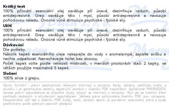 Příbalový leták - Allnature Esenciální olej Grep 10ml