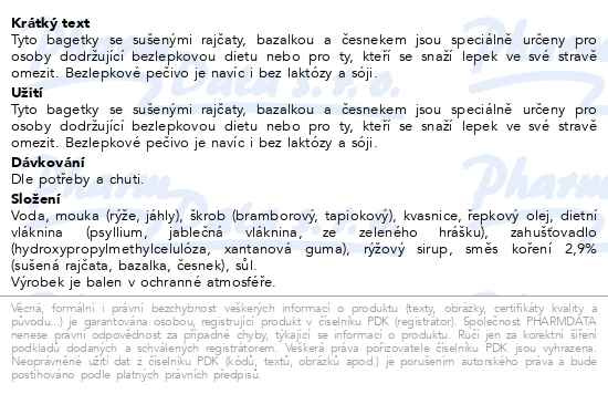 Příbalový leták - Allnature Bezlepkové bagetky se sušenými rajčaty, bazalkou a česnekem 110 g