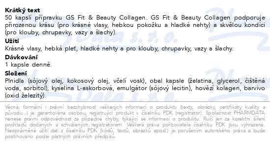 Příbalový leták - GS Fit&Beauty Collagen 50 kapslí