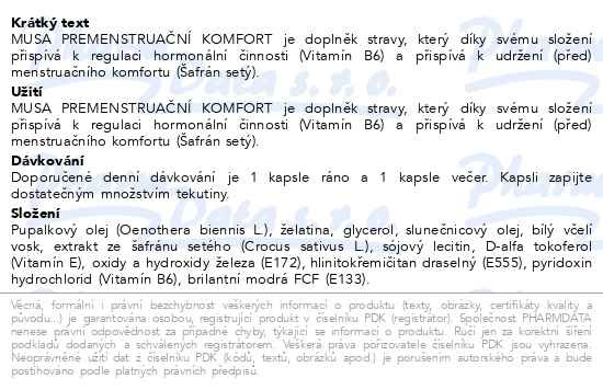 Příbalový leták - MUSA Premenstruační komfort 60 kapslí