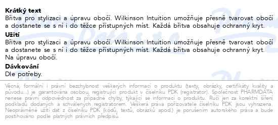 Příbalový leták - WILKINSON Intuition Perfekt břitva na obočí 3ks