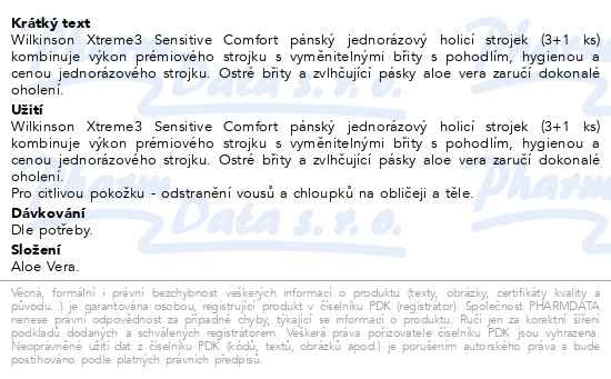 Příbalový leták - WILKINSON Xtreme3 Sensitive Comfort jednorázové 3+1ks