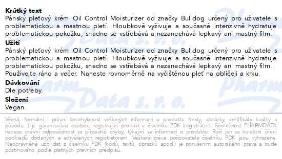 Příbalový leták - BULLDOG Oil Control Moisturiser Hydratační krém 100ml