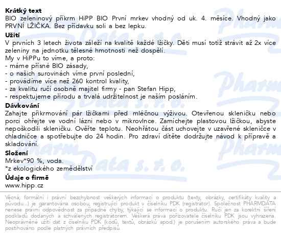 Příbalový leták - HiPP ZELENINA BIO První mrkev 125g