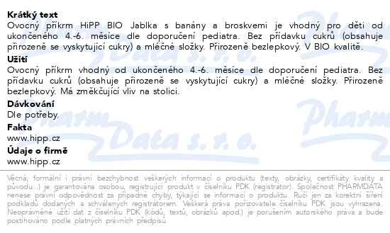 Příbalový leták - HiPP OVOCE BIO Jablka s banány a broskvemi 125g