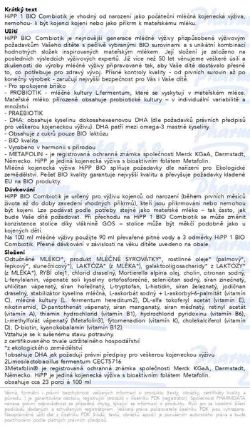 Příbalový leták - HiPP MLÉKO 1 BIO Combiotik 300g