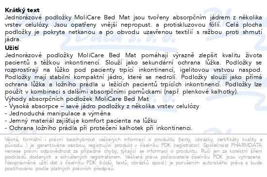 Příbalový leták - Podložky MoliCare Bed Mat 8kapek 60x90 30ks savost 1407ml
