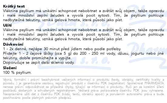 Příbalový leták - Allnature Psyllium BIO 150 g