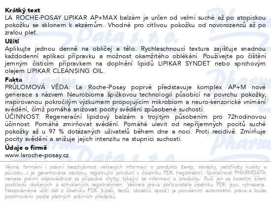 Příbalový leták - LA ROCHE-POSAY LIPIKAR AP+Max balzám 200ml