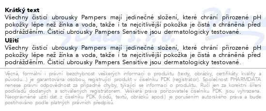 Příbalový leták - Pampers Sensitive XXL vlhčené ubrousky 15x80 ks