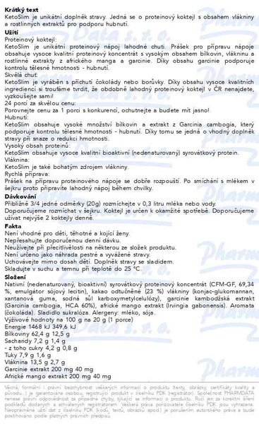 Příbalový leták - ADVANCE KetoSlim - příchuť čokoláda 480 g
