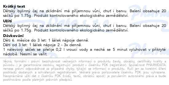 Příbalový leták - Megafyt Dětský čaj na zklidnění BIO 20x1.75g