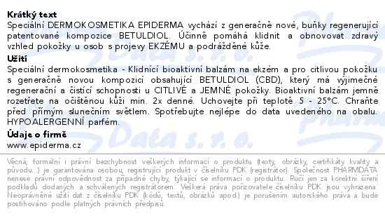 Příbalový leták - EPIDERMA bioaktivní CBD balzám Ekzém 300ml