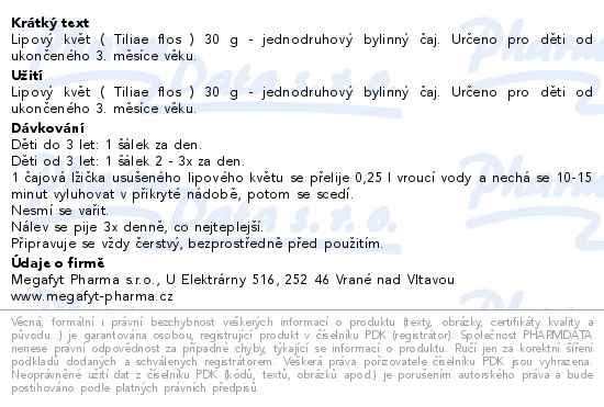 Příbalový leták - Megafyt Lipový květ 30g