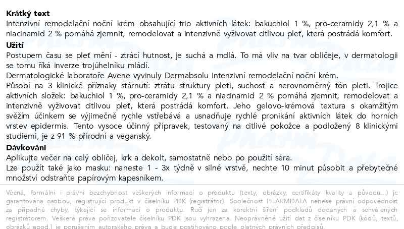 Příbalový leták - AVENE DermAbsolu Intenz.remodel.noční krém 40ml
