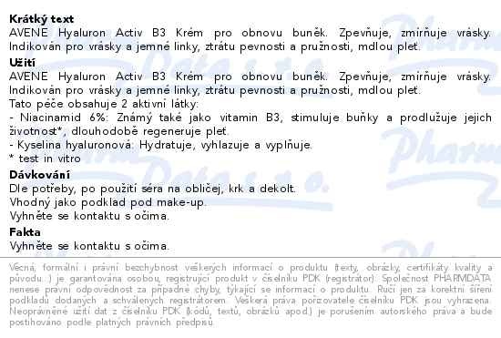 Příbalový leták - AVENE Hyaluron Activ B3 Krém pro obnovu buněk 50ml