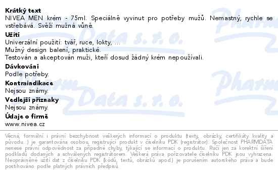 Příbalový leták - NIVEA MEN Creme 75 ml