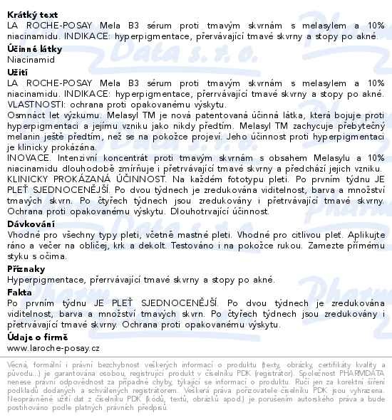 Příbalový leták - LA ROCHE-POSAY MELA B3 sérum 30ml