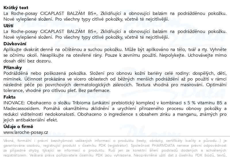 Příbalový leták - LA ROCHE-POSAY CICAPLAST Balzám B5+ 40ml