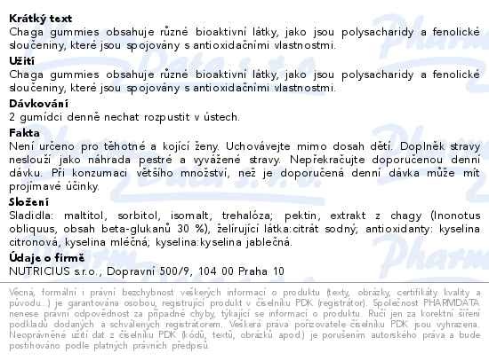 Příbalový leták - Chaga 500mg gummies 60ks