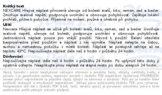 Příbalový leták - 3M Nexcare Hřejivá náplast 95x130mm 5ks