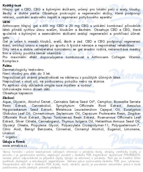 Příbalový leták - Annabis Arthrocann CBD+CBG masáž.hřejivý gel 75ml
