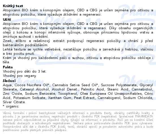 Příbalový leták - Annabis Atopicann CBD+CBG krém BIO 100ml