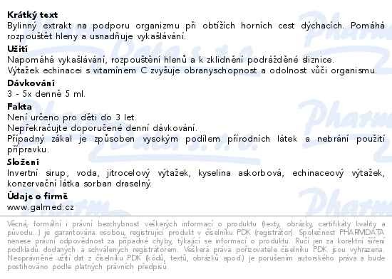 Příbalový leták - Sirup jitrocelový s echinaceou a vit.C 325g Galmed