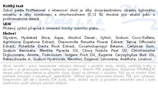 Příbalový leták - HERBADENT PROFESSIONAL zubní pasta s CHX 0.12% 40g
