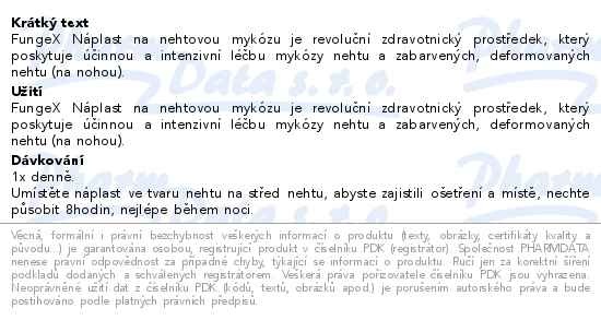 Příbalový leták - FungeX náplast na nehtovou mykózu 14ks