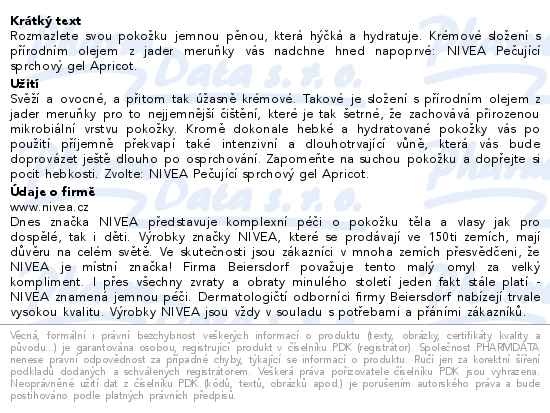 Příbalový leták - NIVEA Pečující sprchový gel Apricot 250ml