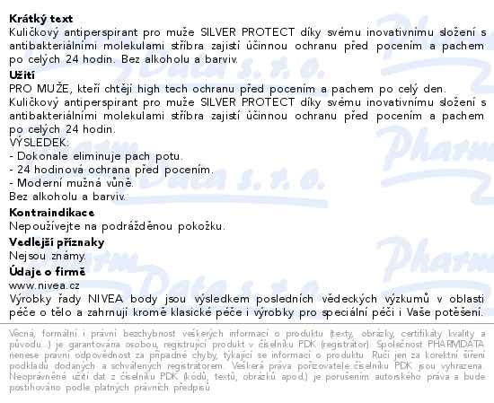 Příbalový leták - NIVEA MEN Kuličkový antiperspirant pro muže Silver Protect