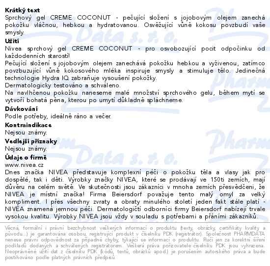 Příbalový leták - NIVEA Pečující sprchový gel Coconut & Jojoba Oil 250ml