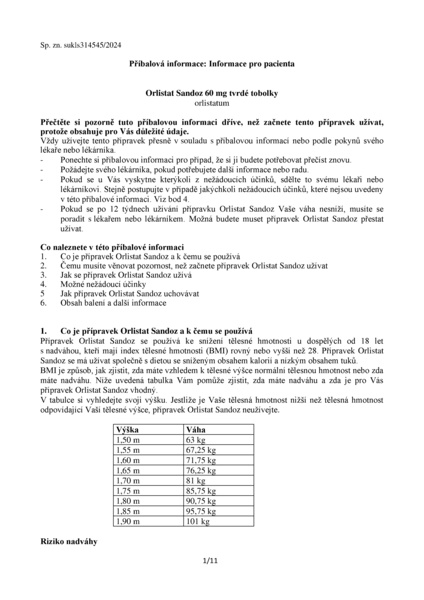 Příbalový leták (SUKL) - Orlistat Sandoz 60mg 84 tobolek