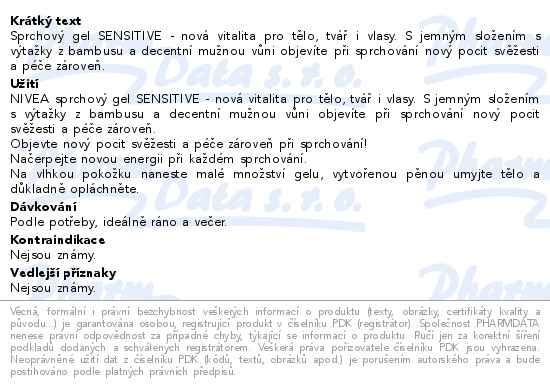 Příbalový leták - NIVEA MEN Sprchový gel pro muže Sensitive 500ml