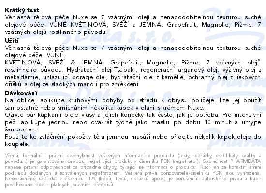 Příbalový leták - Nuxe Huile Prodigieuse Florale Multi-Purpose Dry Oil 50ml