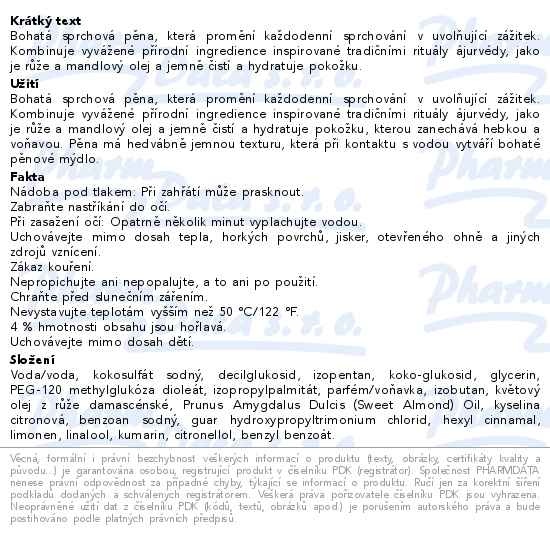 Příbalový leták - Rituals The Ritual of Ayurveda sprchový gel 200ml