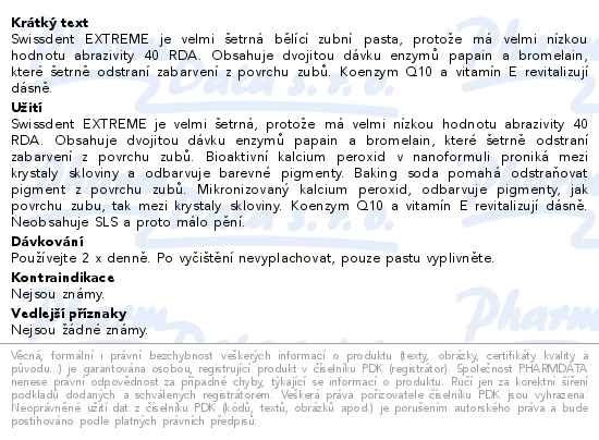 Příbalový leták - Swissdent zub.pasta Extreme bělicí 100ml 19003