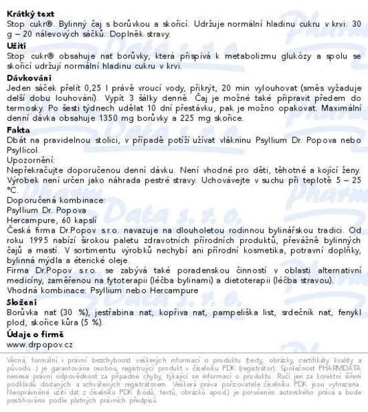 Příbalový leták - Dr.Popov Čaj Stop cukr 20x1.5g