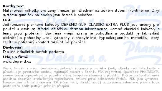 Příbalový leták - Depend Slip Classic Extra Plus inkont.kalh. 30ks