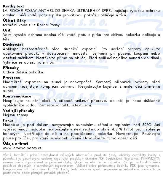Příbalový leták - LA ROCHE-POSAY ANTHELIOS Shaka Sprej SPF30 200ml