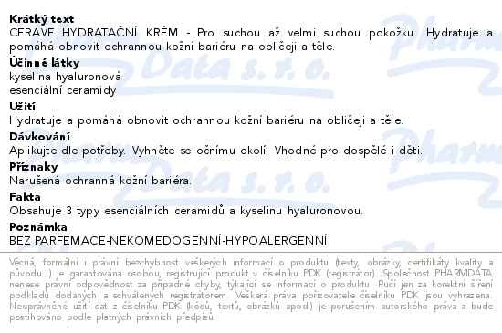 Příbalový leták - CERAVE Hydratační krém 340 ml