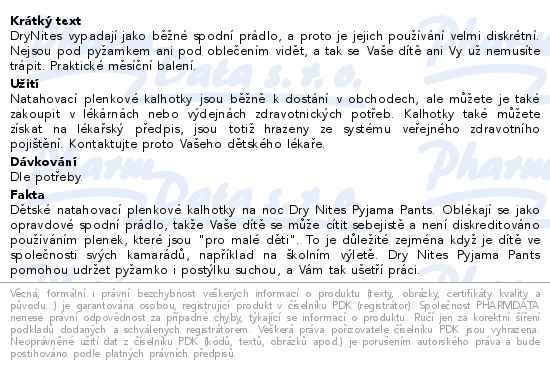Příbalový leták - DryNites natahovací kalhotky pro dívky 3-4 roky JUMBO BOX 16x4