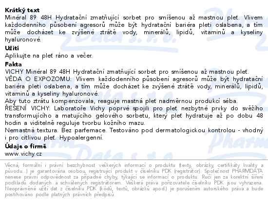 Příbalový leták - VICHY Minéral 89 48H Hydratační sorbet 40ml
